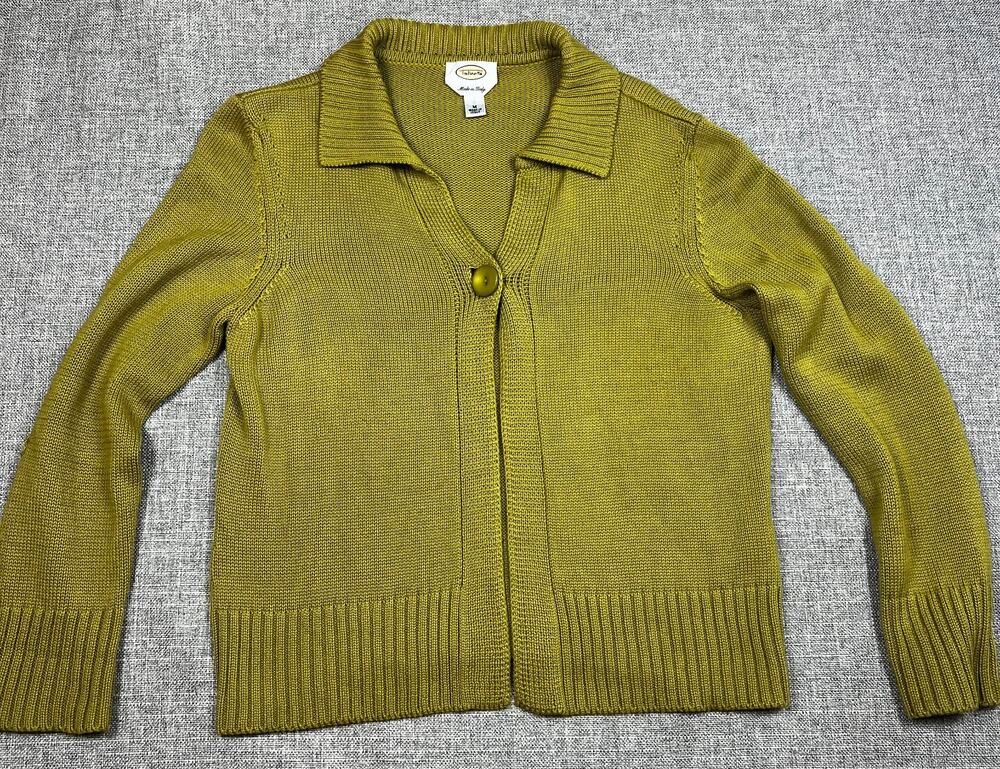 Vintage Talbots Made in Italy Green Knit Cardigan Womens M Cotton Blend